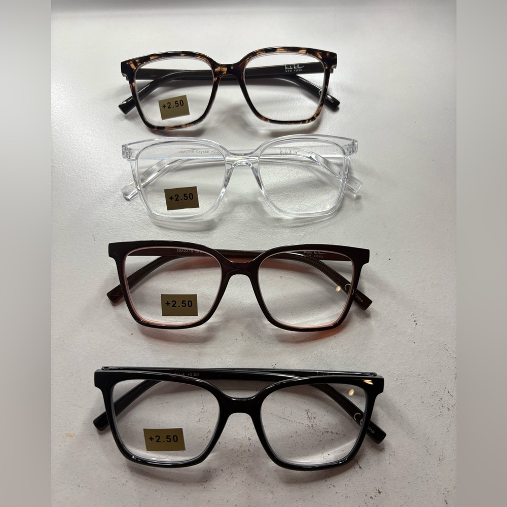 Nicole Miller Tortoiseshell, Clear, Maroon, and Black +2.50 Reading Glasses Set